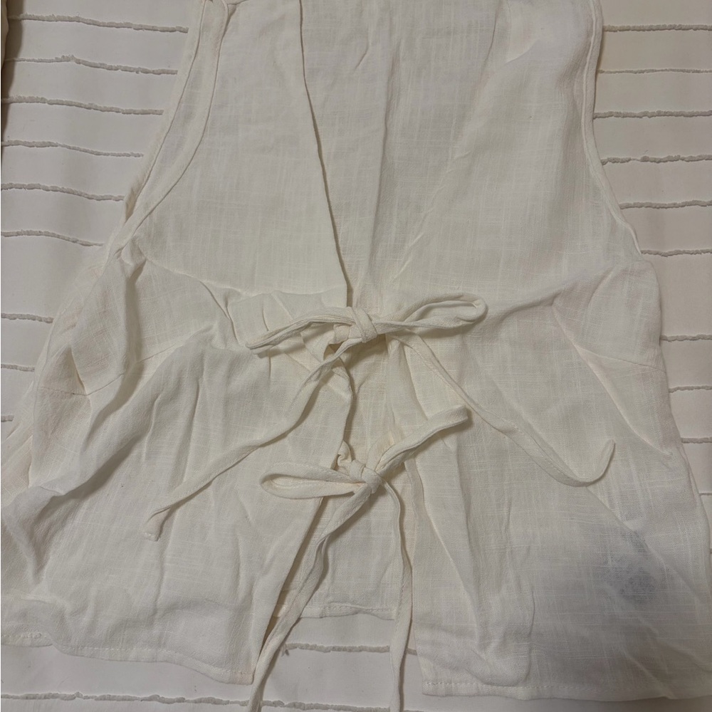 Cream Linen Tie-Front top
